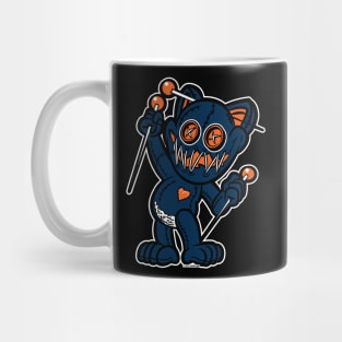 Happy VooDoo Kitty Cat Doll Navy Blue and Orange Mug